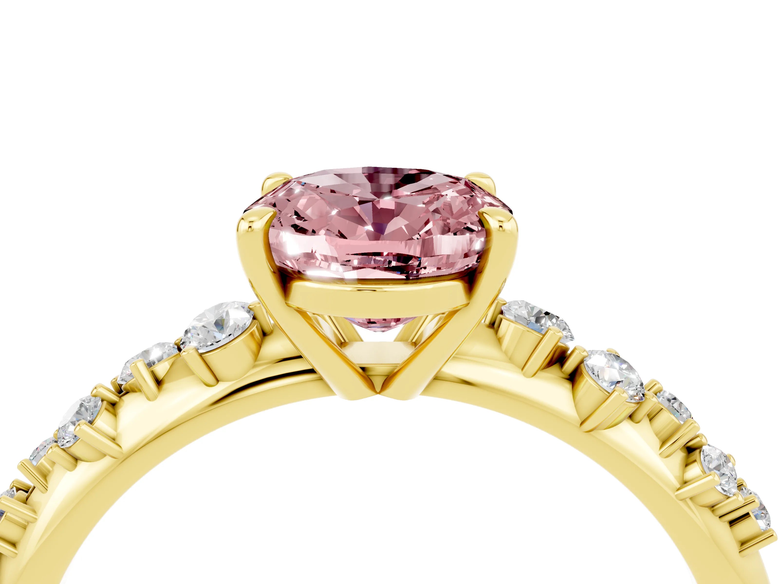 Yellow gold Oval Cut Morganite Cluster Side Stone Solitaire Ring with Prong Setting_28