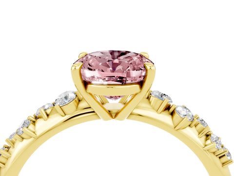 Yellow gold Oval Cut Morganite Cluster Side Stone Solitaire Ring with Prong Setting_28