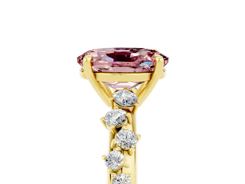 Yellow gold Oval Cut Morganite Cluster Side Stone Solitaire Ring with Prong Setting_29