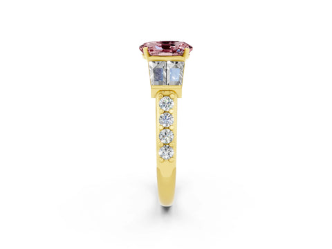 Yellow gold Oval Cut Morganite Engagement Ring with Baguette Side Stones and Channel Set Band_2