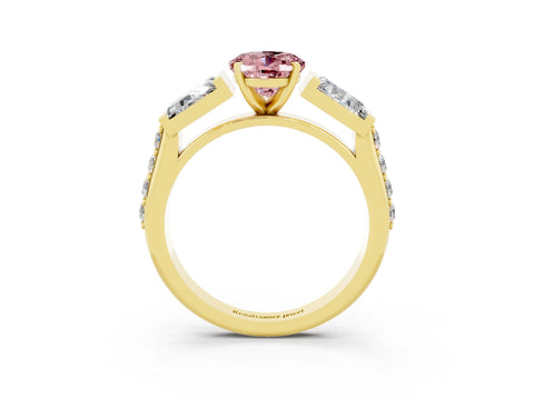Yellow gold Oval Cut Morganite Engagement Ring with Baguette Side Stones and Channel Set Band_3