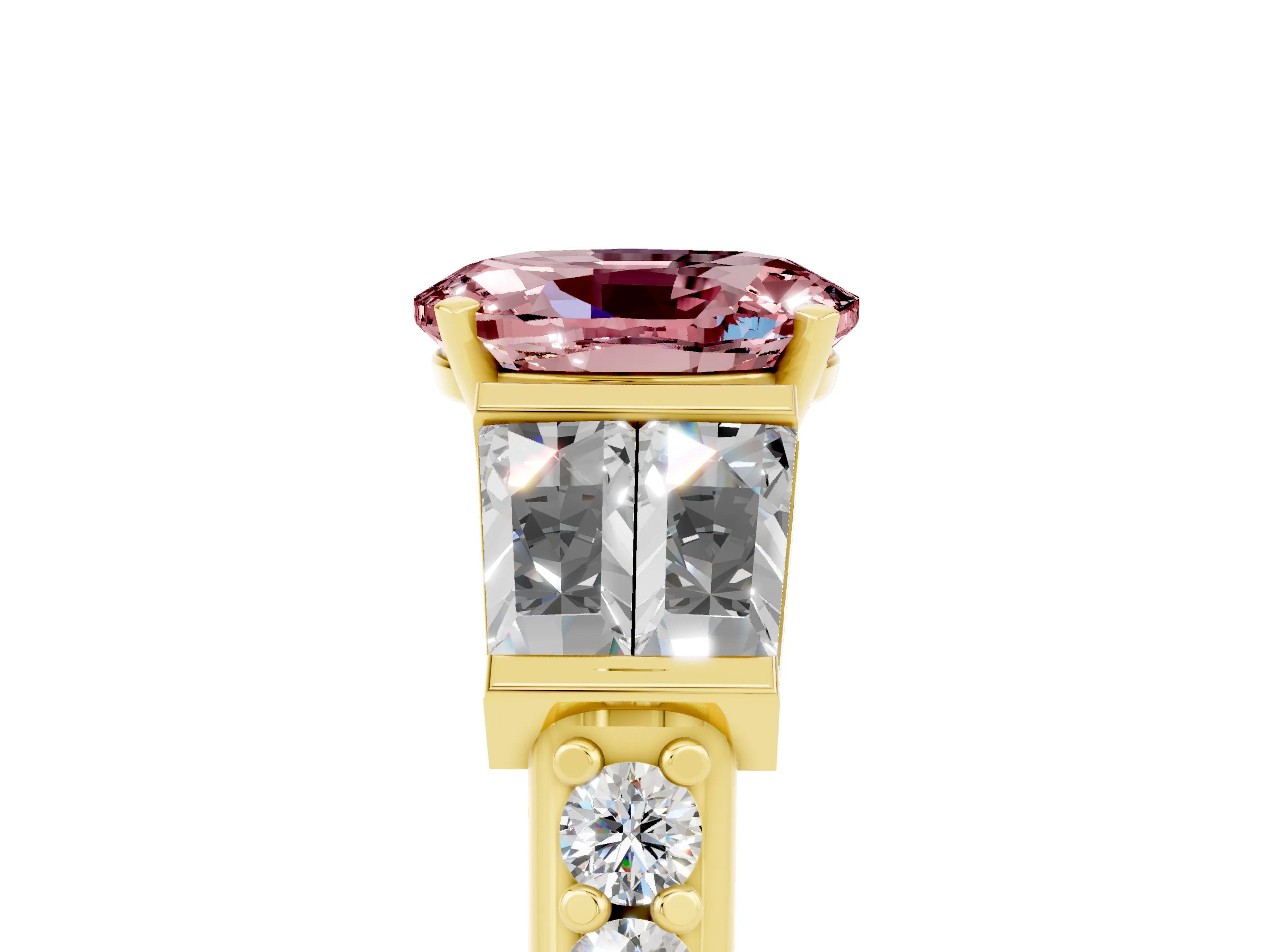 Yellow gold Oval Cut Morganite Engagement Ring with Baguette Side Stones and Channel Set Band_5
