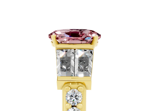 Yellow gold Oval Cut Morganite Engagement Ring with Baguette Side Stones and Channel Set Band_5