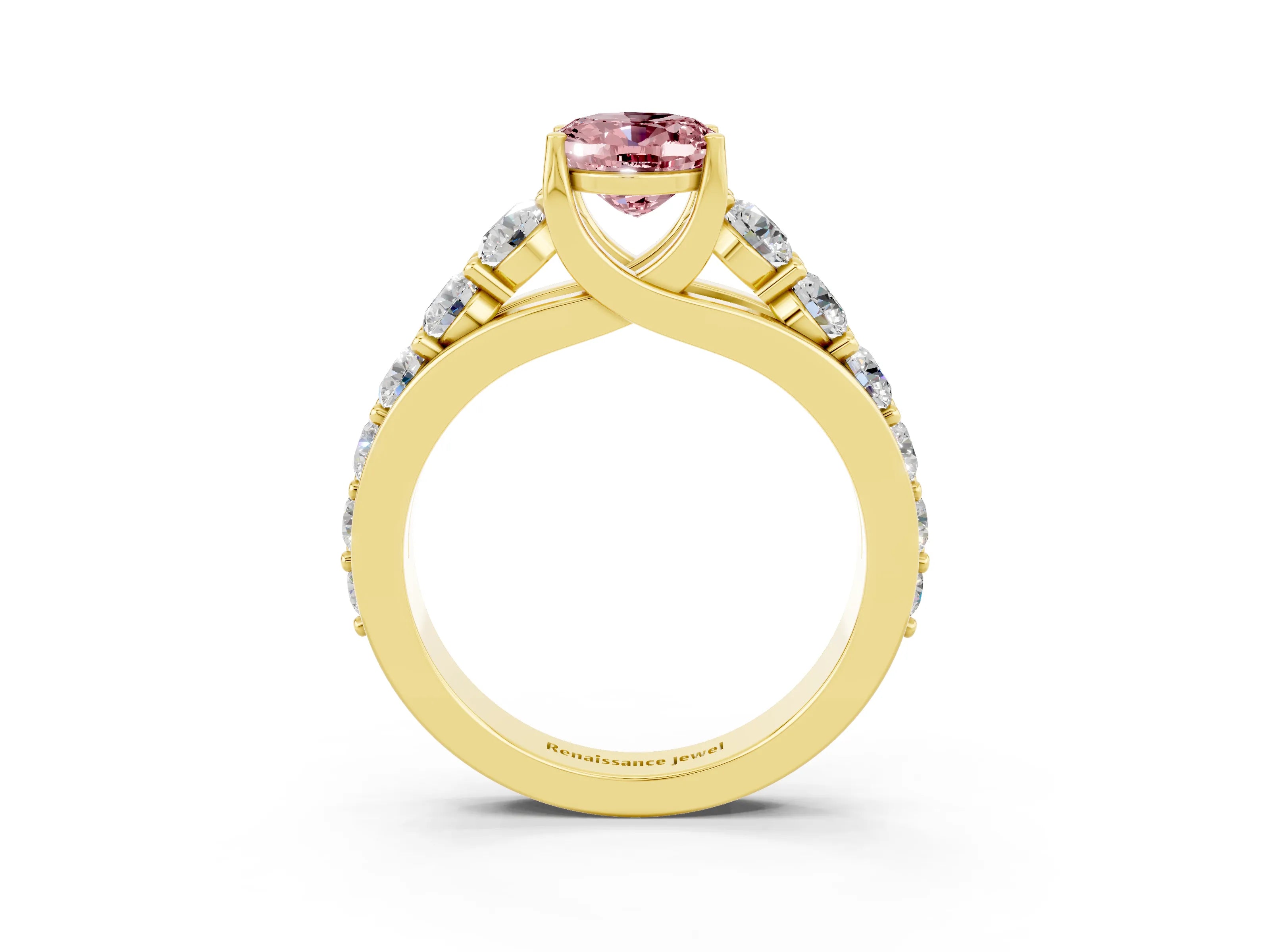 Yellow gold Oval Cut Morganite Engagement Ring with Pavé Band and Four-Prong Setting_3