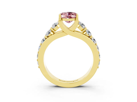 Yellow gold Oval Cut Morganite Engagement Ring with Pavé Band and Four-Prong Setting_3