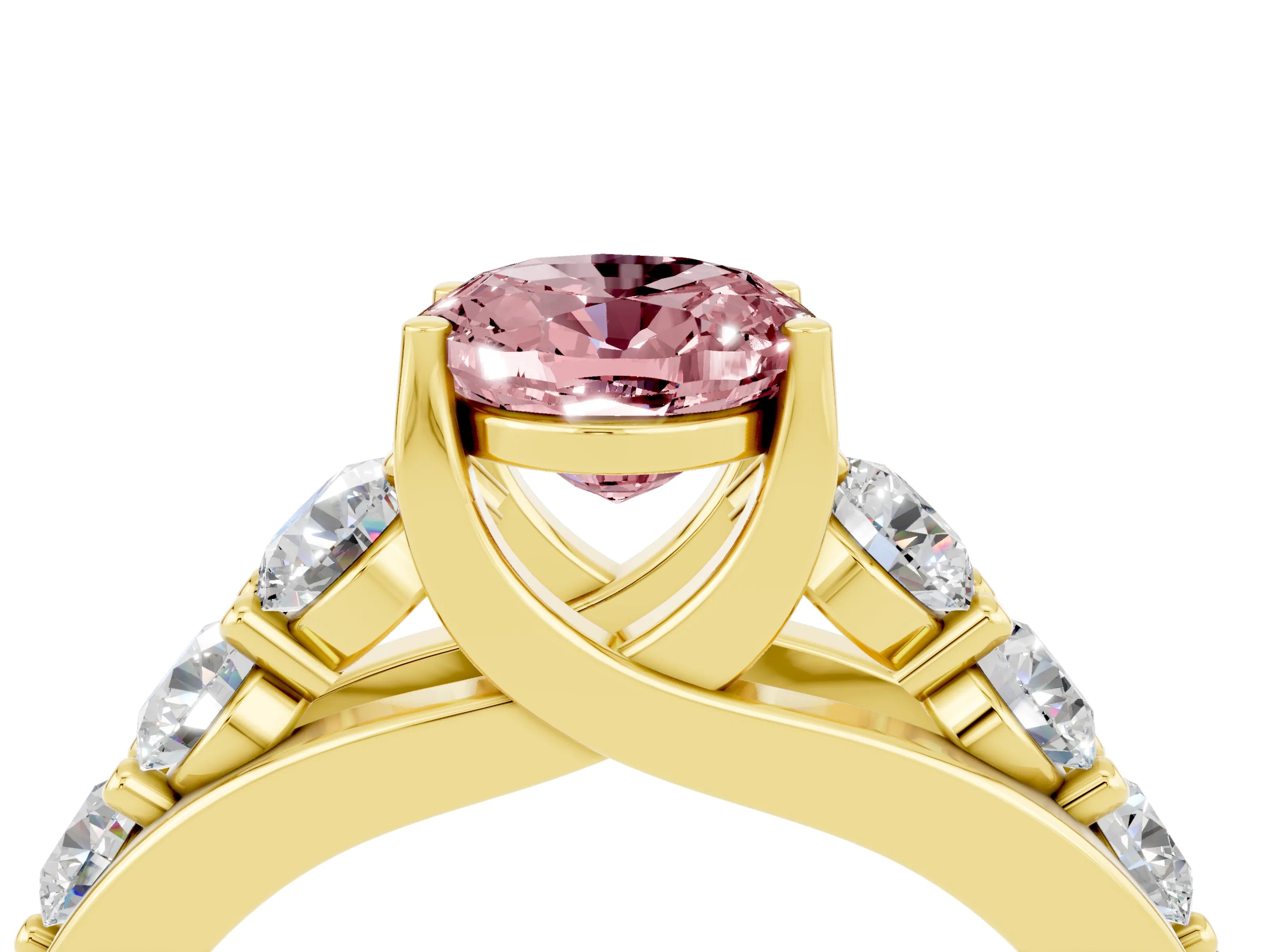 Yellow gold Oval Cut Morganite Engagement Ring with Pavé Band and Four-Prong Setting_4