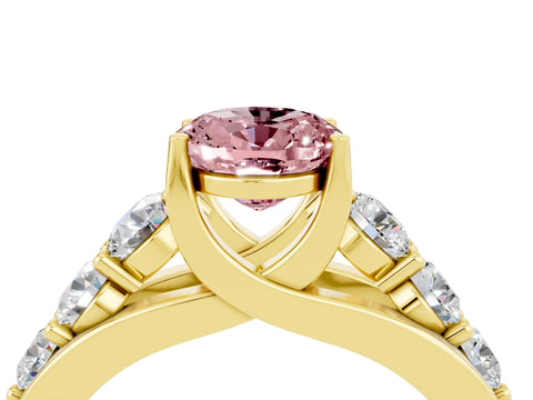 Yellow gold Oval Cut Morganite Engagement Ring with Pavé Band and Four-Prong Setting_4