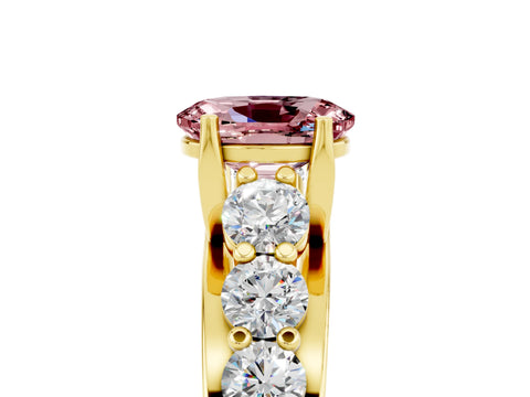 Yellow gold Oval Cut Morganite Engagement Ring with Pavé Band and Four-Prong Setting_5