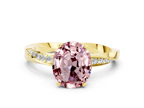 Yellow gold Oval Cut Morganite Engagement Ring with Side Stone Accents and Four-Prong Setting_27