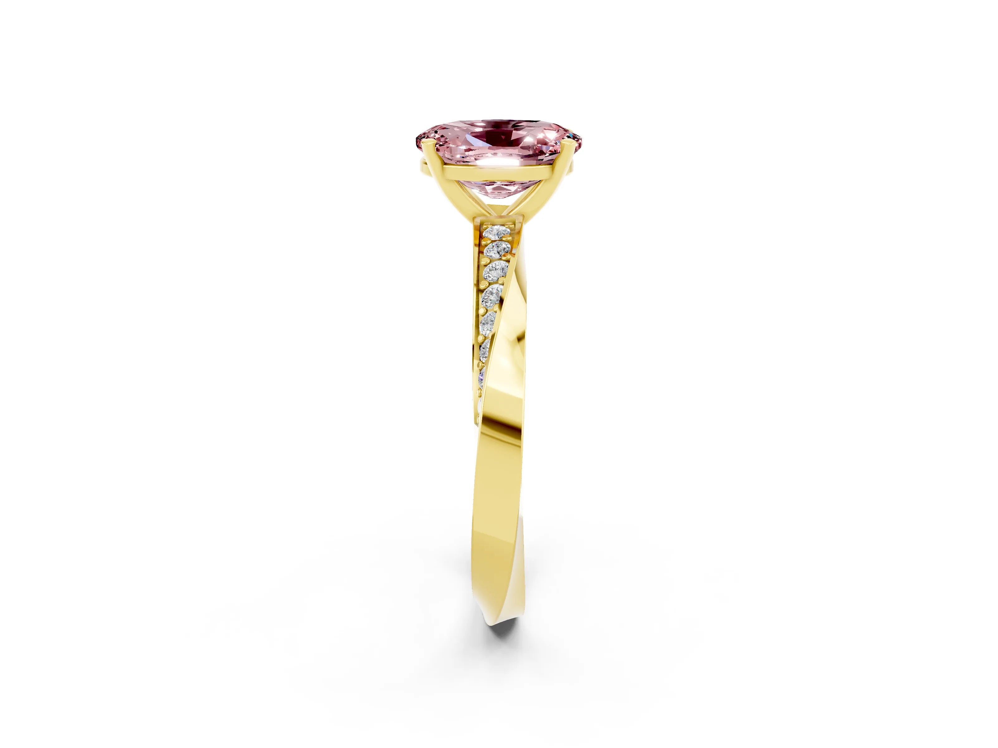 Yellow gold Oval Cut Morganite Engagement Ring with Side Stone Accents and Four-Prong Setting_29