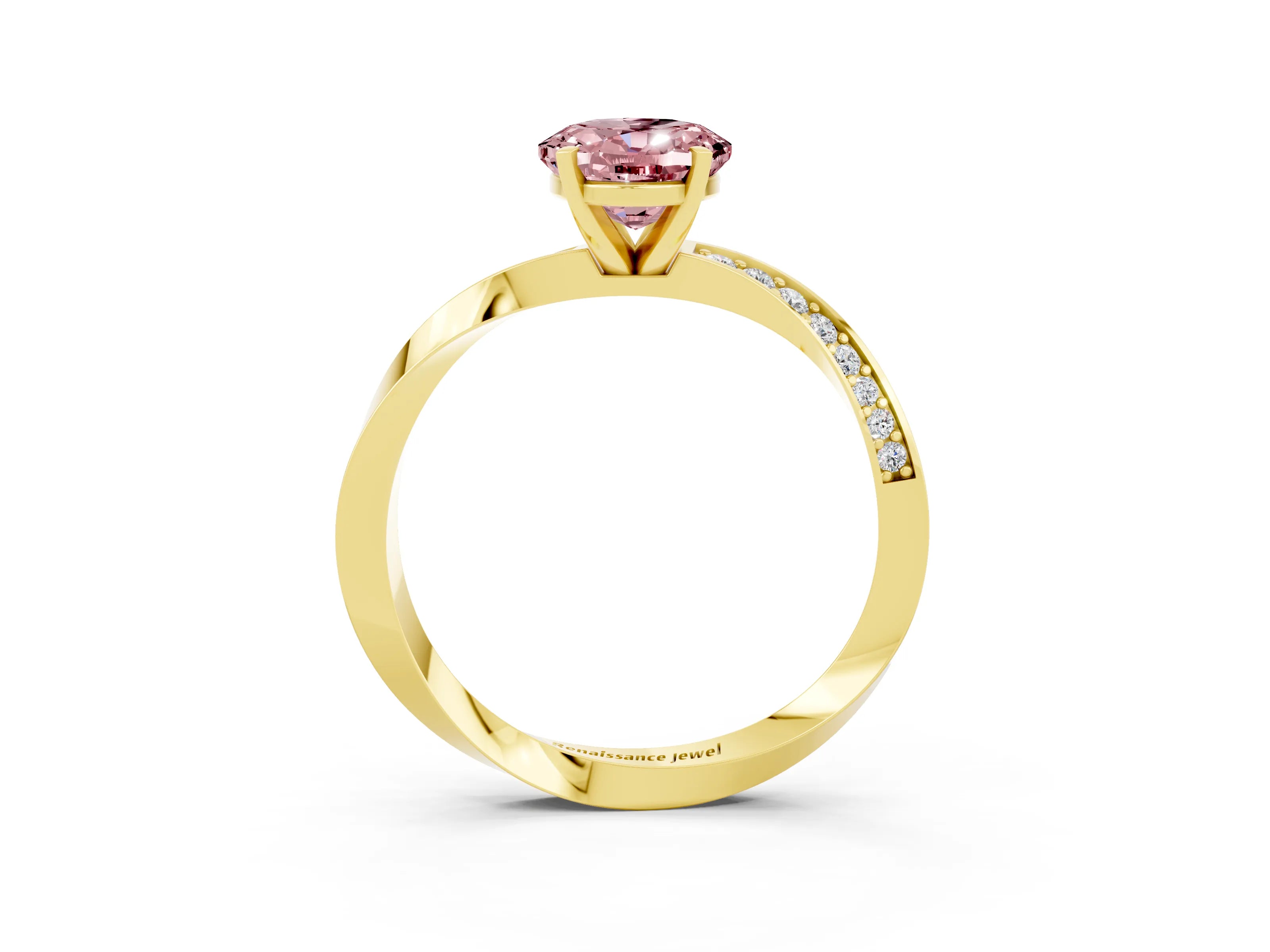 Yellow gold Oval Cut Morganite Engagement Ring with Side Stone Accents and Four-Prong Setting_30