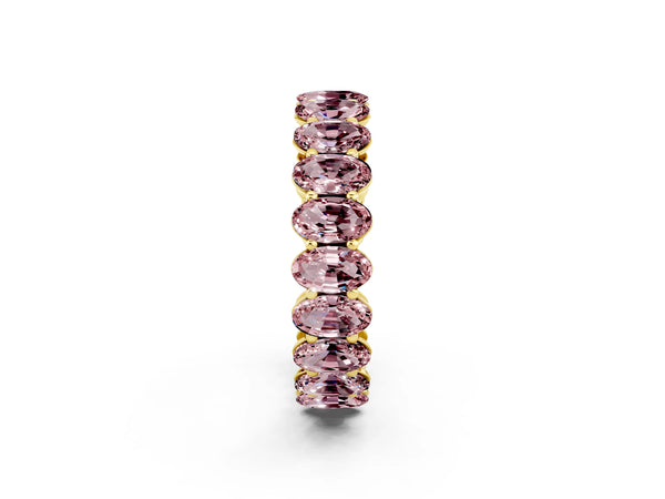 Yellow gold Oval Cut Morganite Eternity Band with Shared Prong Setting