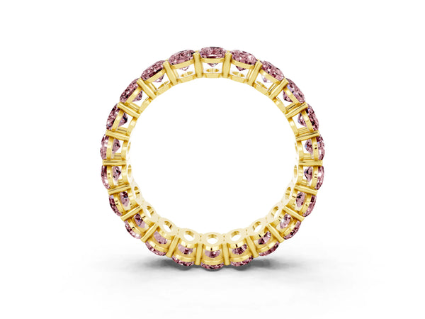 Yellow gold Oval Cut Morganite Eternity Band with Shared Prong Setting