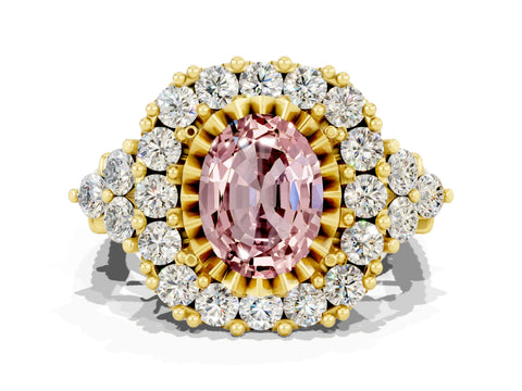 Yellow gold Oval Cut Morganite Halo Ring with Pavé Band and Four-Prong Setting_12