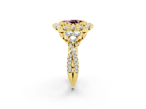 Yellow gold Oval Cut Morganite Halo Ring with Pavé Band and Four-Prong Setting_14