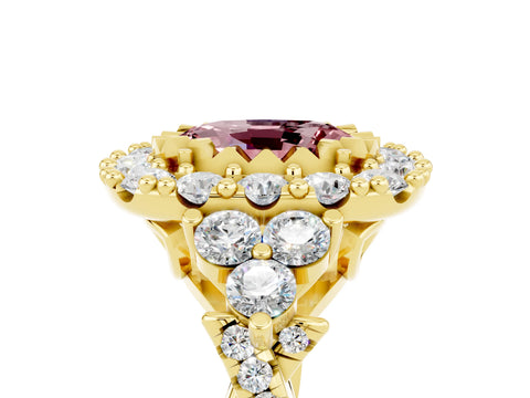 Yellow gold Oval Cut Morganite Halo Ring with Pavé Band and Four-Prong Setting_17