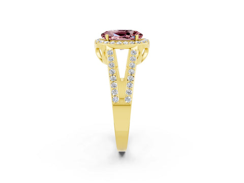 Yellow gold Oval Cut Morganite Halo Ring with Split Shank U-Prong Band and Four-Prong Setting_2