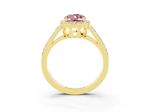 Yellow gold Oval Cut Morganite Halo Ring with Split Shank U-Prong Band and Four-Prong Setting_3