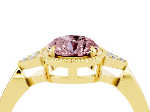 Yellow gold Oval Cut Morganite Halo Ring with Tapered Band and Four-Prong Setting_4