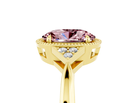 Yellow gold Oval Cut Morganite Halo Ring with Tapered Band and Four-Prong Setting_5