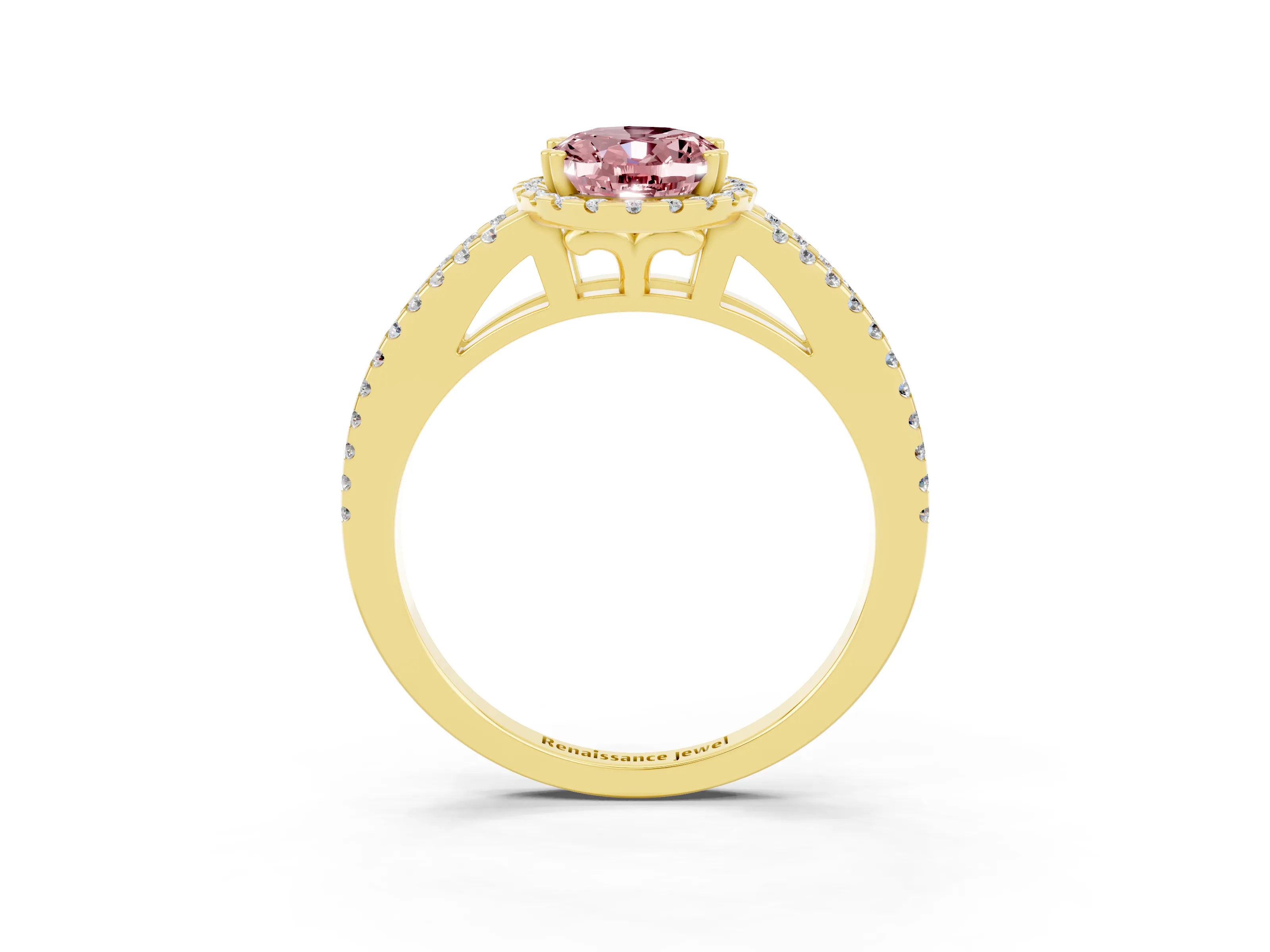 Yellow gold Oval Cut Morganite Halo Split Shank Engagement Ring_15