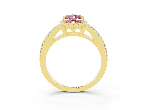 Yellow gold Oval Cut Morganite Halo Split Shank Engagement Ring_15