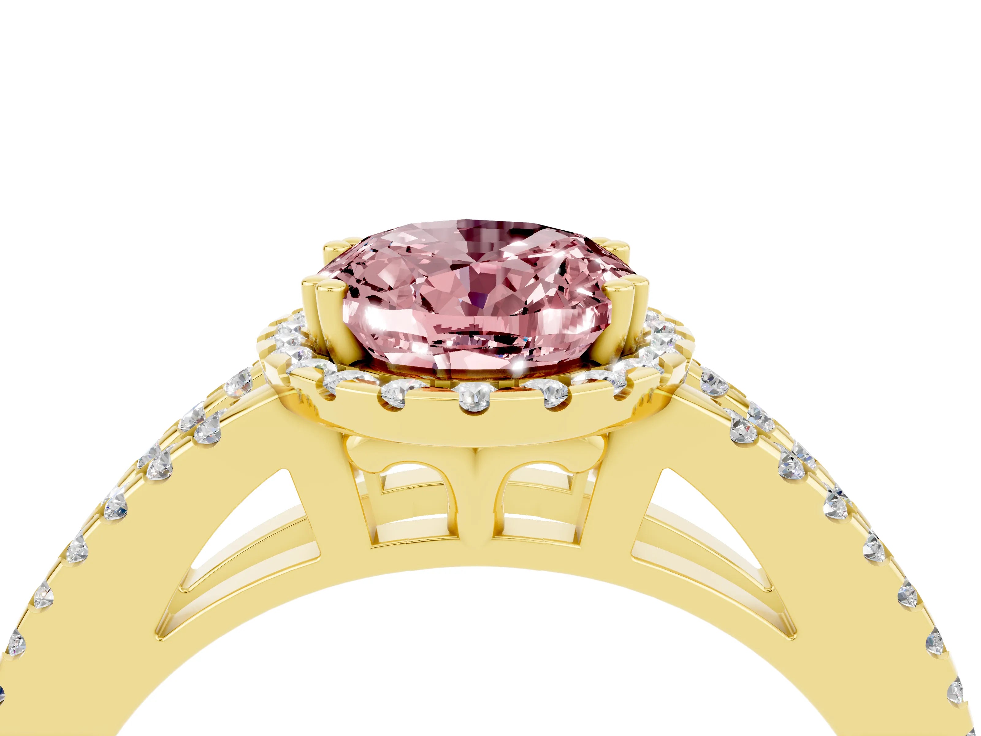 Yellow gold Oval Cut Morganite Halo Split Shank Engagement Ring_16