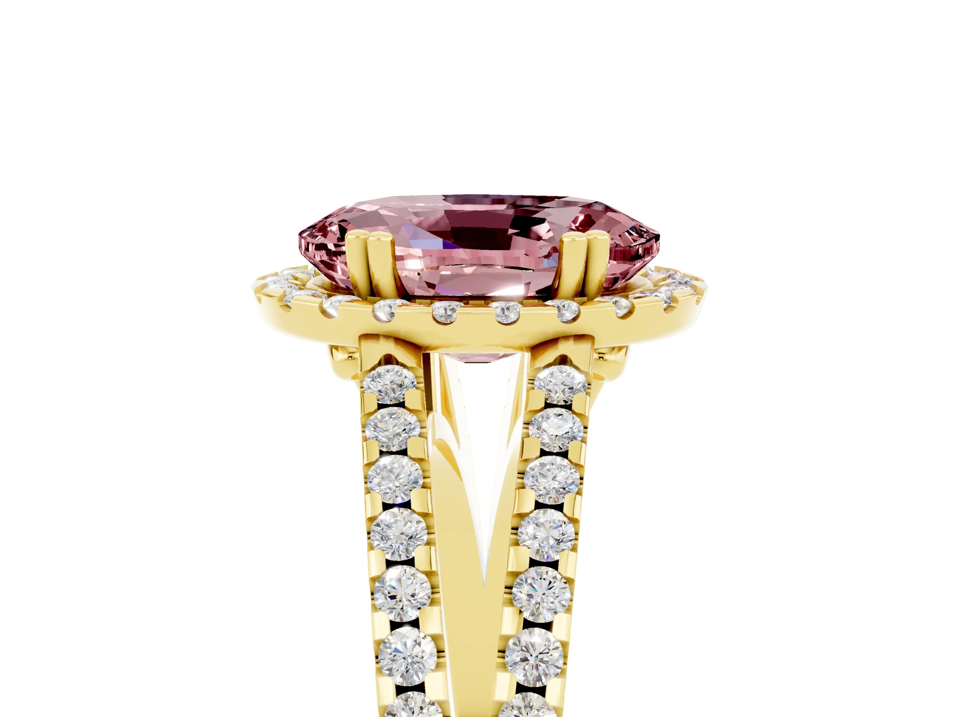 Yellow gold Oval Cut Morganite Halo Split Shank Engagement Ring_17