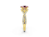 Yellow gold Oval Cut Morganite Halo Twist Band Solitaire Prong Setting Ring_2