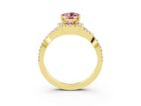 Yellow gold Oval Cut Morganite Halo Twist Band Solitaire Prong Setting Ring_3