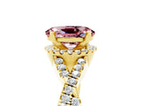 Yellow gold Oval Cut Morganite Halo Twist Band Solitaire Prong Setting Ring_5