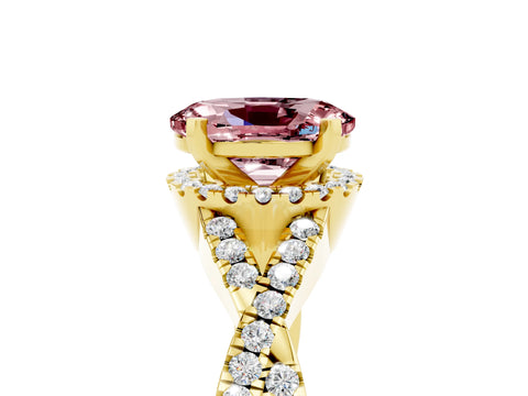 Yellow gold Oval Cut Morganite Halo Twist Band Solitaire Prong Setting Ring_5