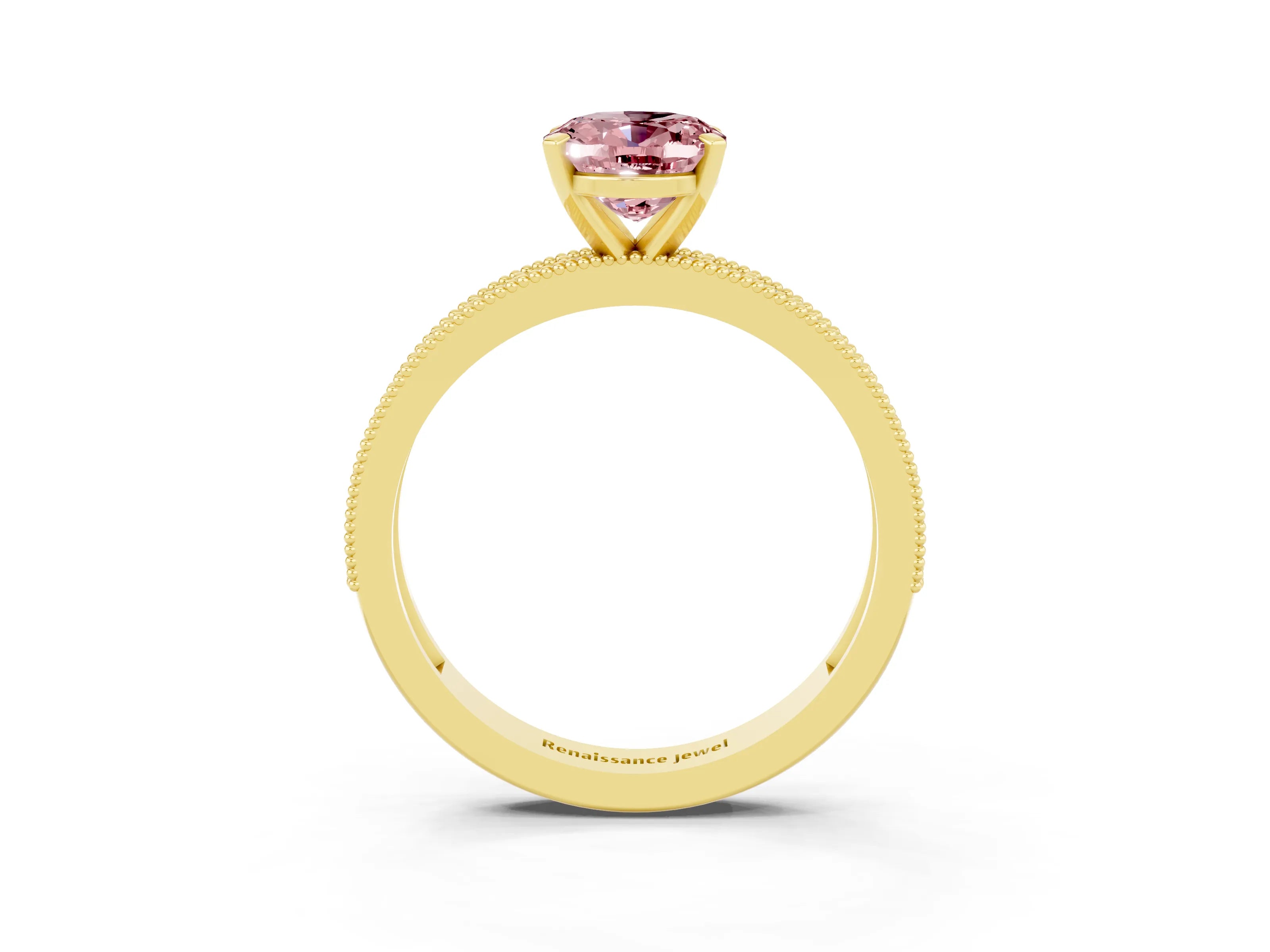 Yellow gold Oval Cut Morganite Milgrain Pavé Engagement Ring with Four-Prong Setting_15