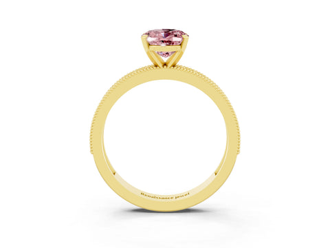 Yellow gold Oval Cut Morganite Milgrain Pavé Engagement Ring with Four-Prong Setting_15