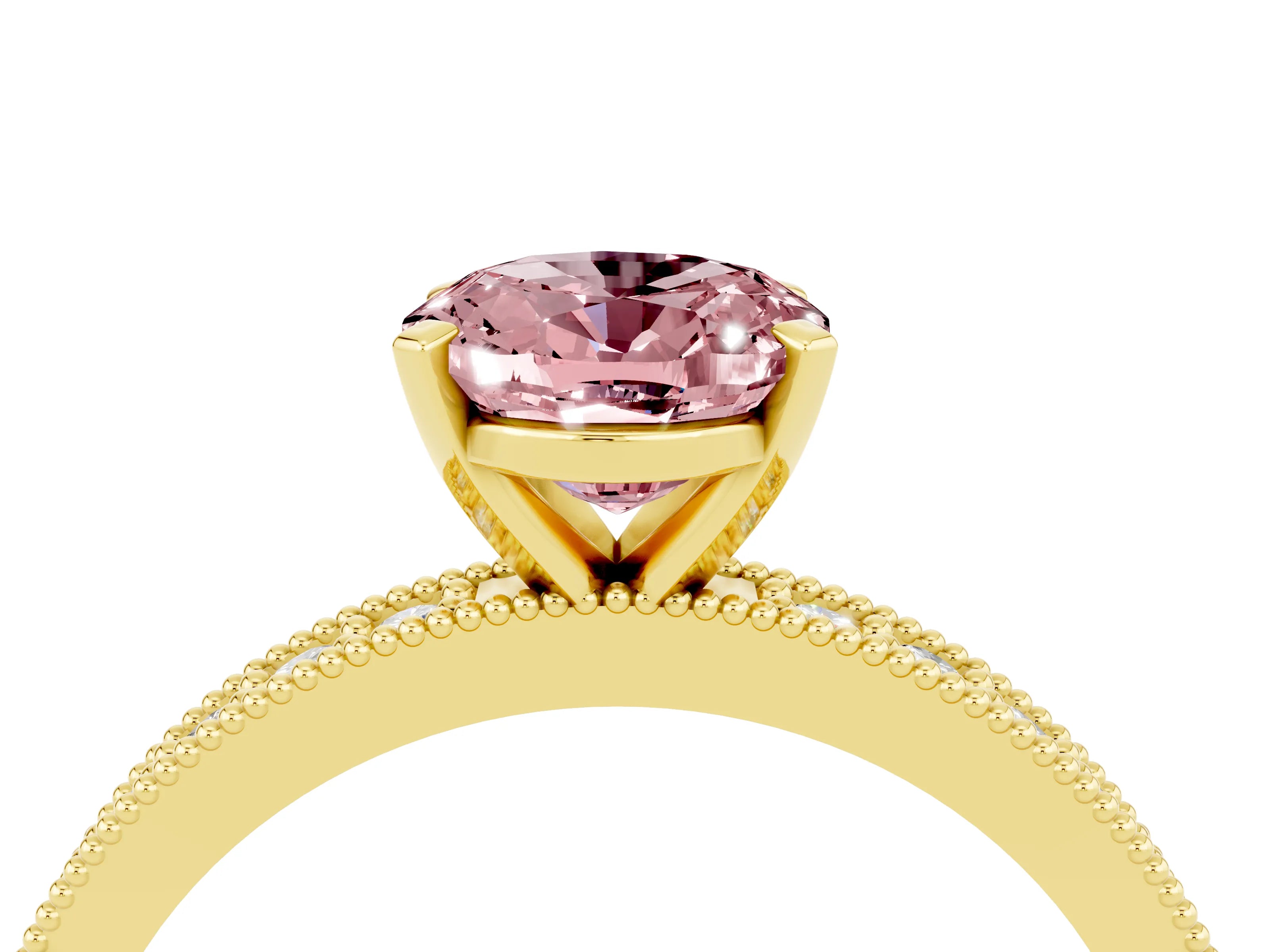 Yellow gold Oval Cut Morganite Milgrain Pavé Engagement Ring with Four-Prong Setting_16