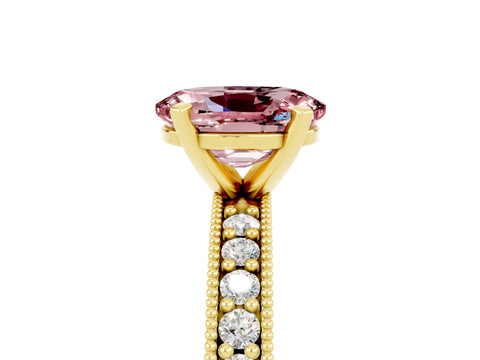 Yellow gold Oval Cut Morganite Milgrain Pavé Engagement Ring with Four-Prong Setting_17