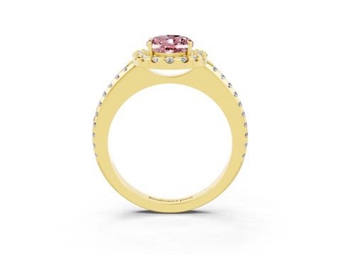 Yellow gold Oval Cut Morganite Pavé Halo Ring with Four-Prong Setting_15