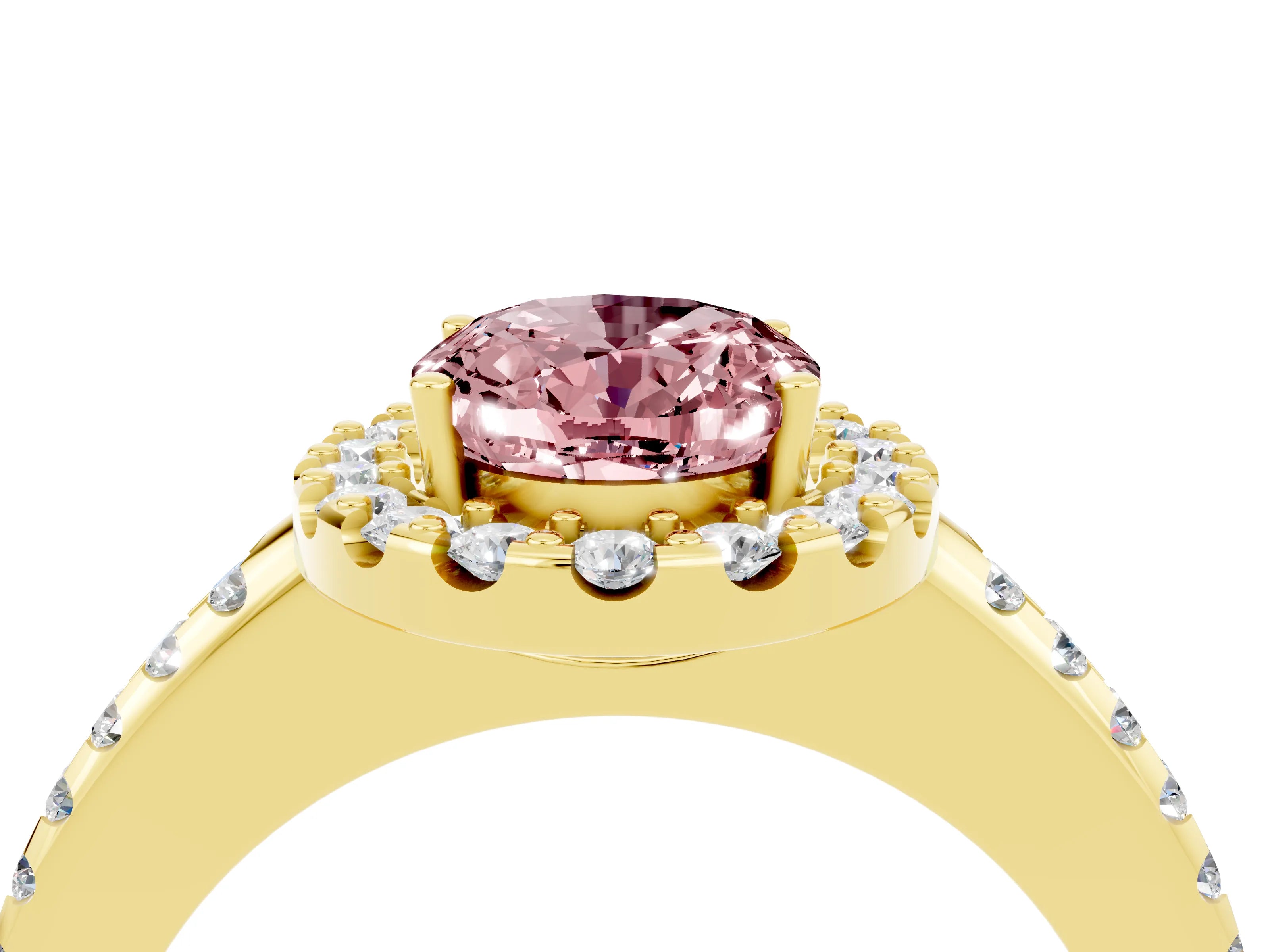 Yellow gold Oval Cut Morganite Pavé Halo Ring with Four-Prong Setting_16