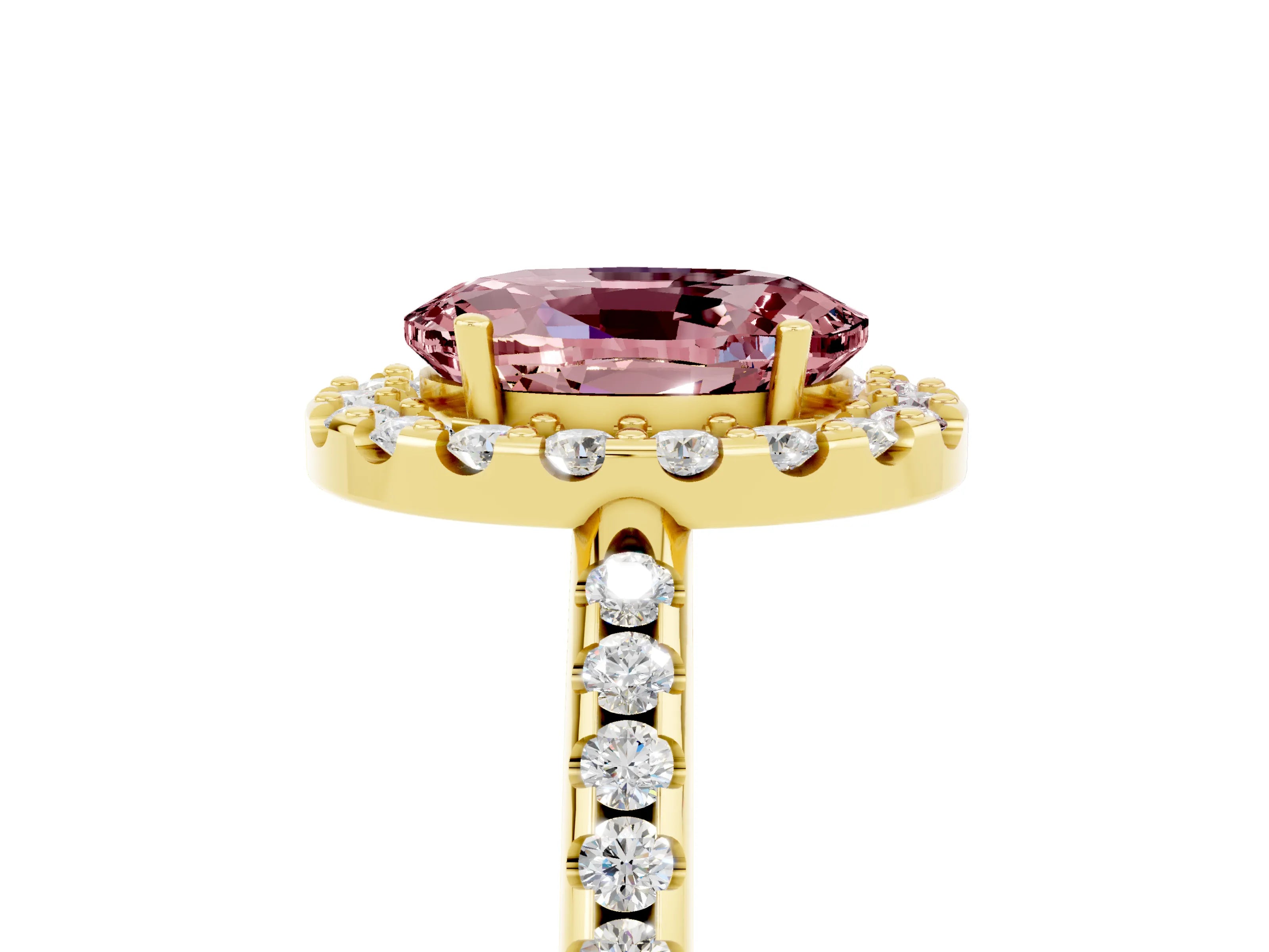 Yellow gold Oval Cut Morganite Pavé Halo Ring with Four-Prong Setting_17