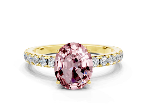 Yellow gold Oval Cut Morganite Pavé Solitaire Engagement Ring with Four-Prong Setting_12