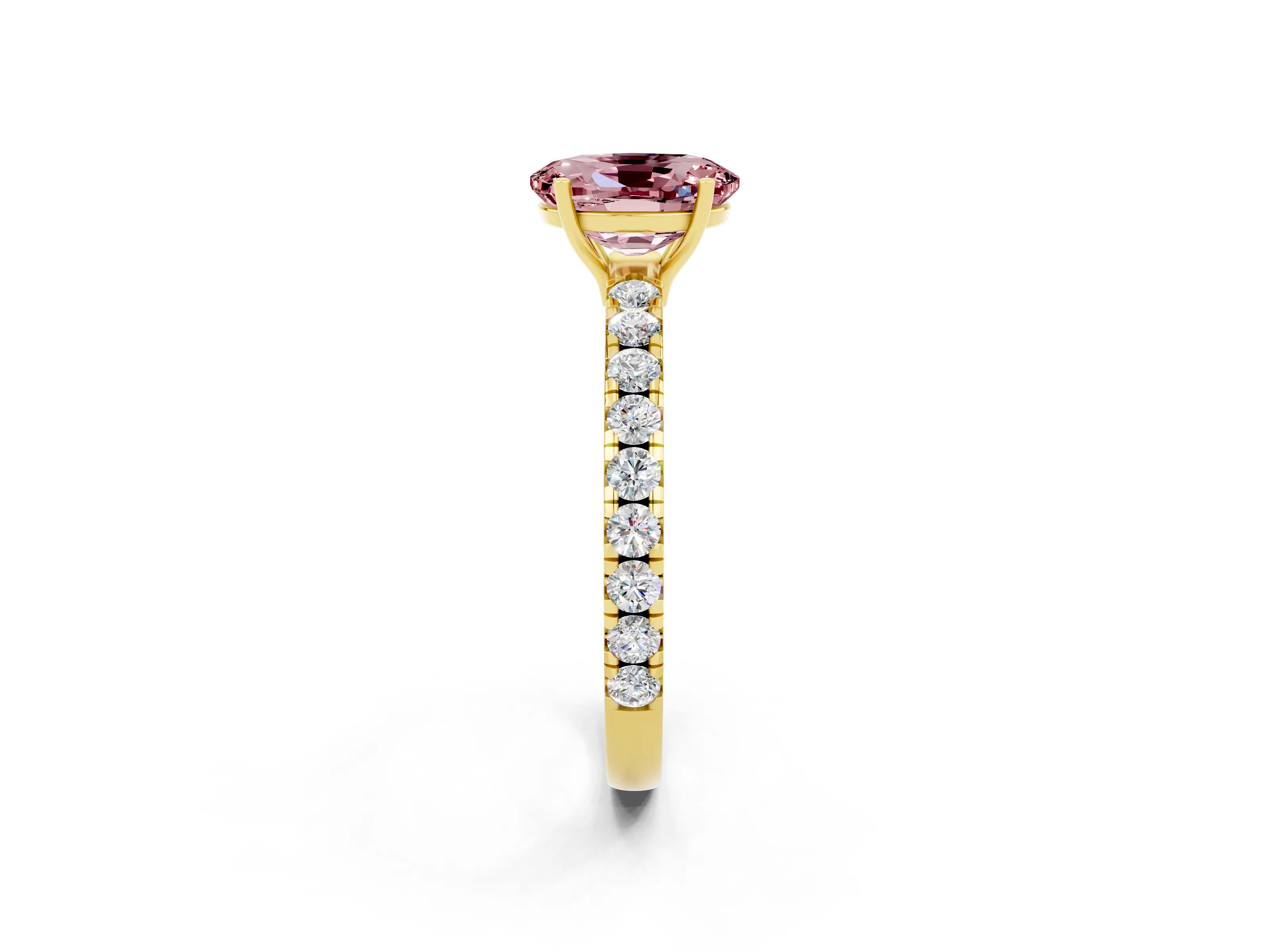 Yellow gold Oval Cut Morganite Pavé Solitaire Engagement Ring with Four-Prong Setting_14