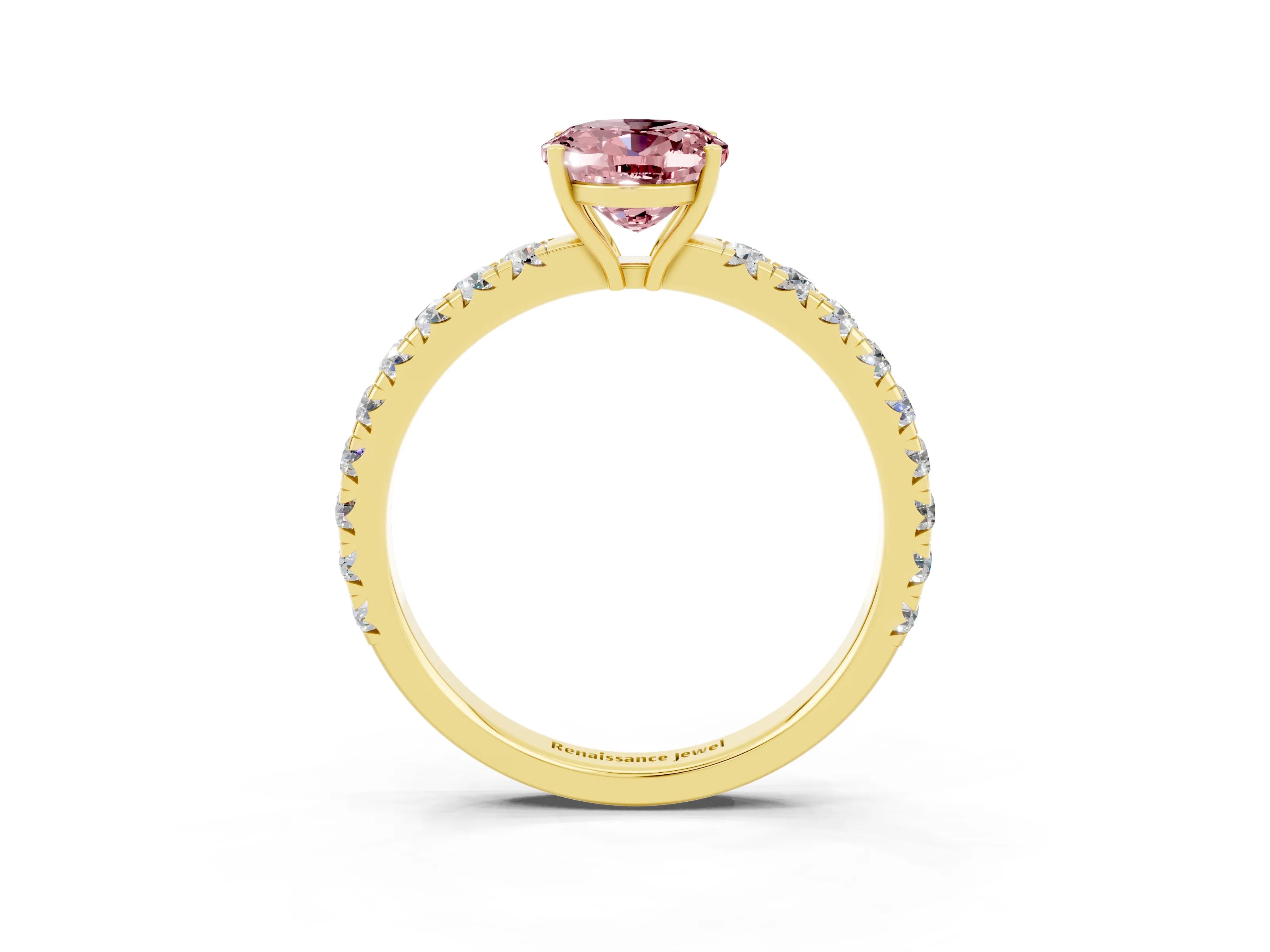 Yellow gold Oval Cut Morganite Pavé Solitaire Engagement Ring with Four-Prong Setting_15