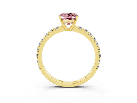 Yellow gold Oval Cut Morganite Pavé Solitaire Engagement Ring with Four-Prong Setting_15