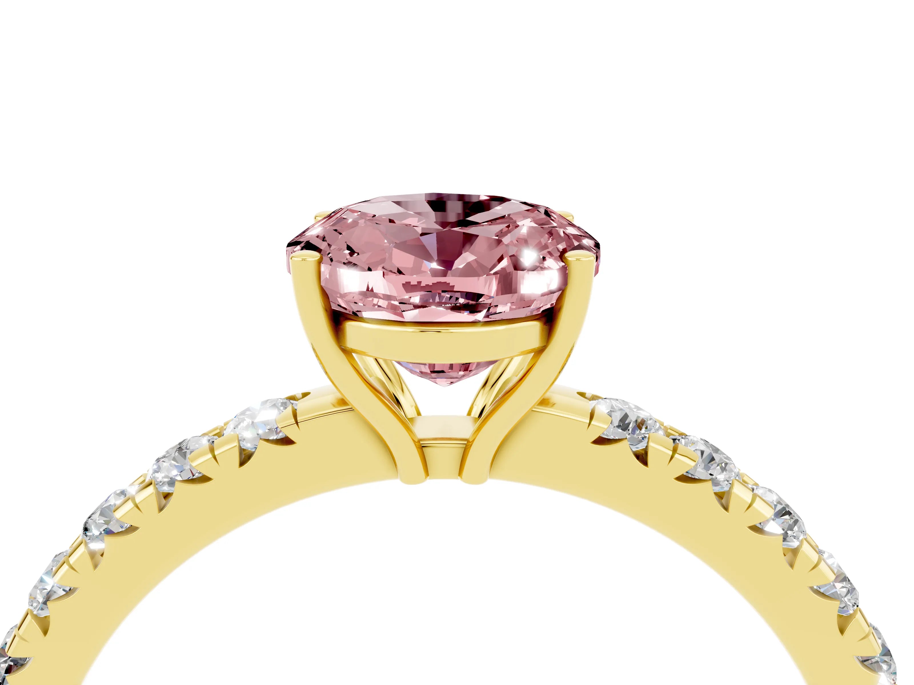 Yellow gold Oval Cut Morganite Pavé Solitaire Engagement Ring with Four-Prong Setting_16