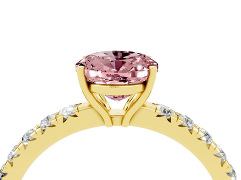 Yellow gold Oval Cut Morganite Pavé Solitaire Engagement Ring with Four-Prong Setting_16