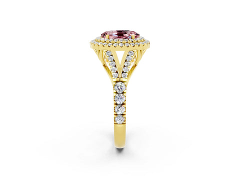 Yellow gold Oval Cut Morganite Pavé Split Shank Double Halo Engagement Ring_2