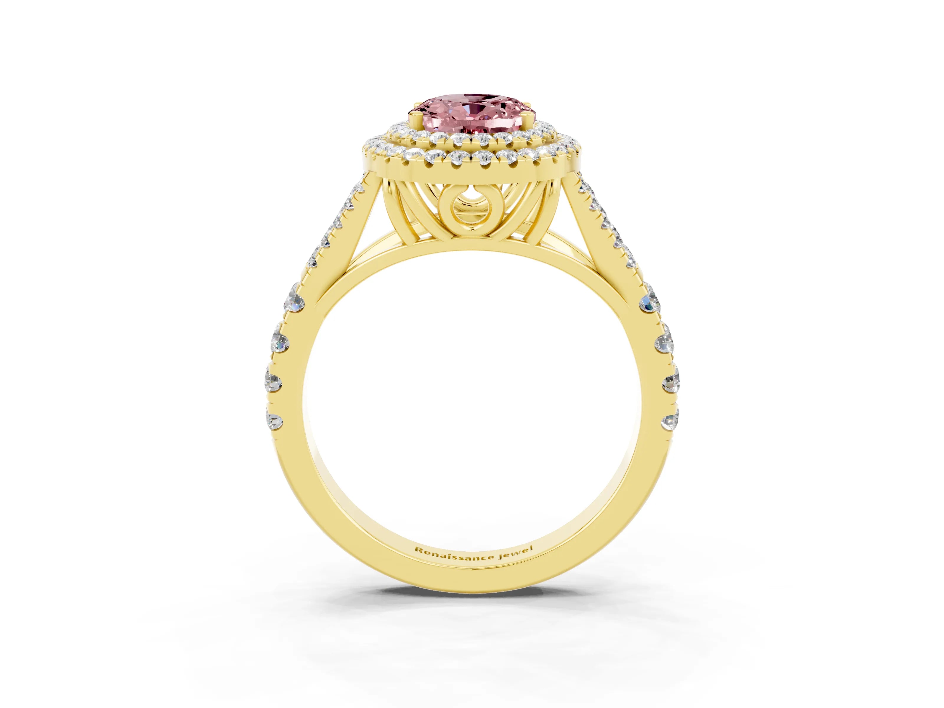 Yellow gold Oval Cut Morganite Pavé Split Shank Double Halo Engagement Ring_3
