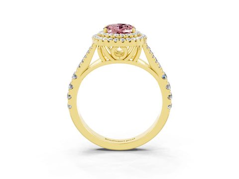 Yellow gold Oval Cut Morganite Pavé Split Shank Double Halo Engagement Ring_3