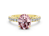 Yellow gold Oval Cut Morganite Pave Band Solitaire Ring with Four-Prong Setting_24