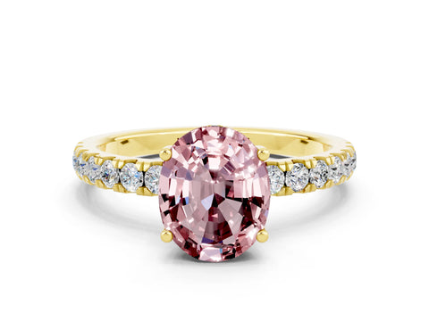 Yellow gold Oval Cut Morganite Pave Band Solitaire Ring with Four-Prong Setting_24